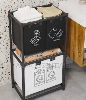 Foldable Multicompartment Laundry Basket With Divider
