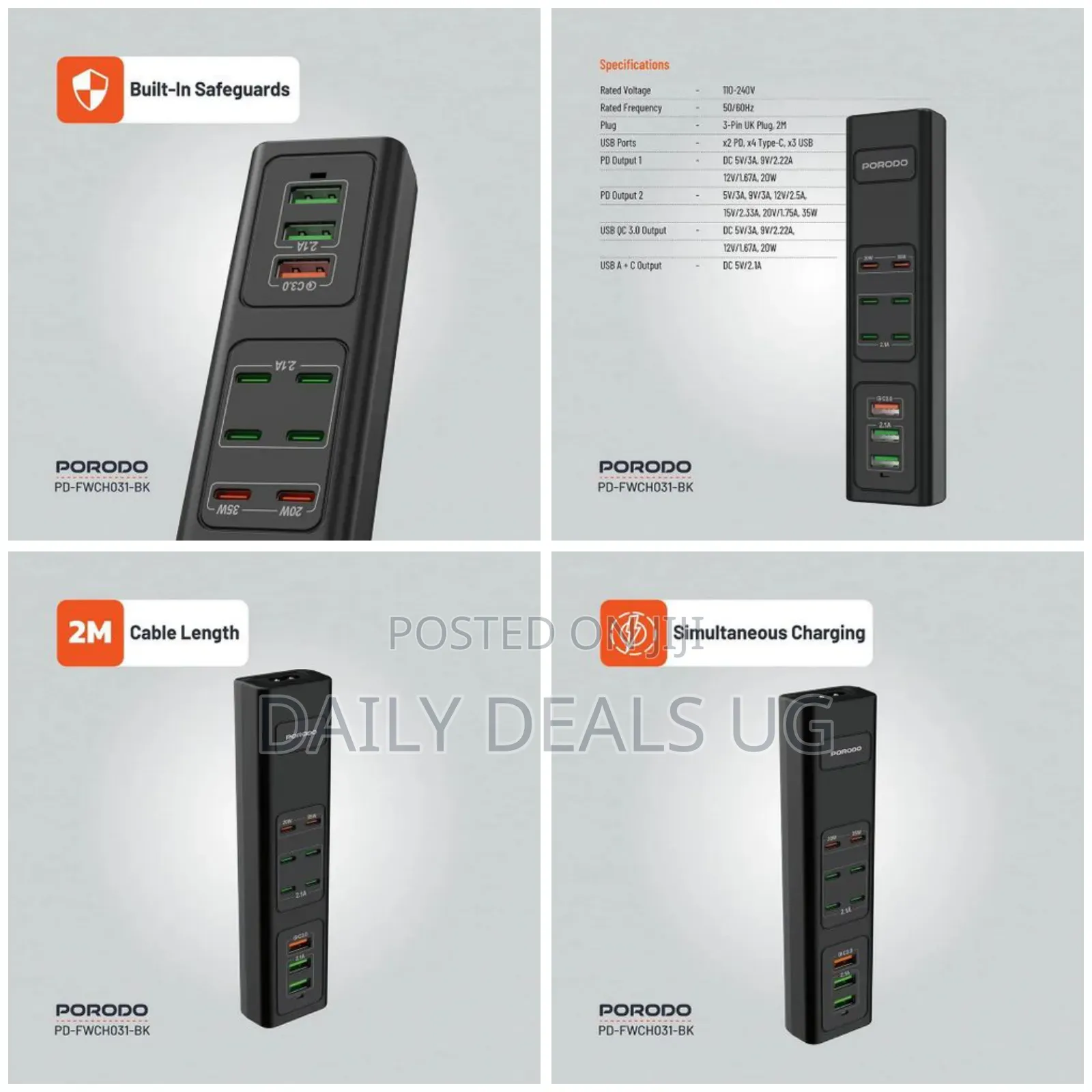 Porodo 85w Multi-Port Usb Charging Hub - Black