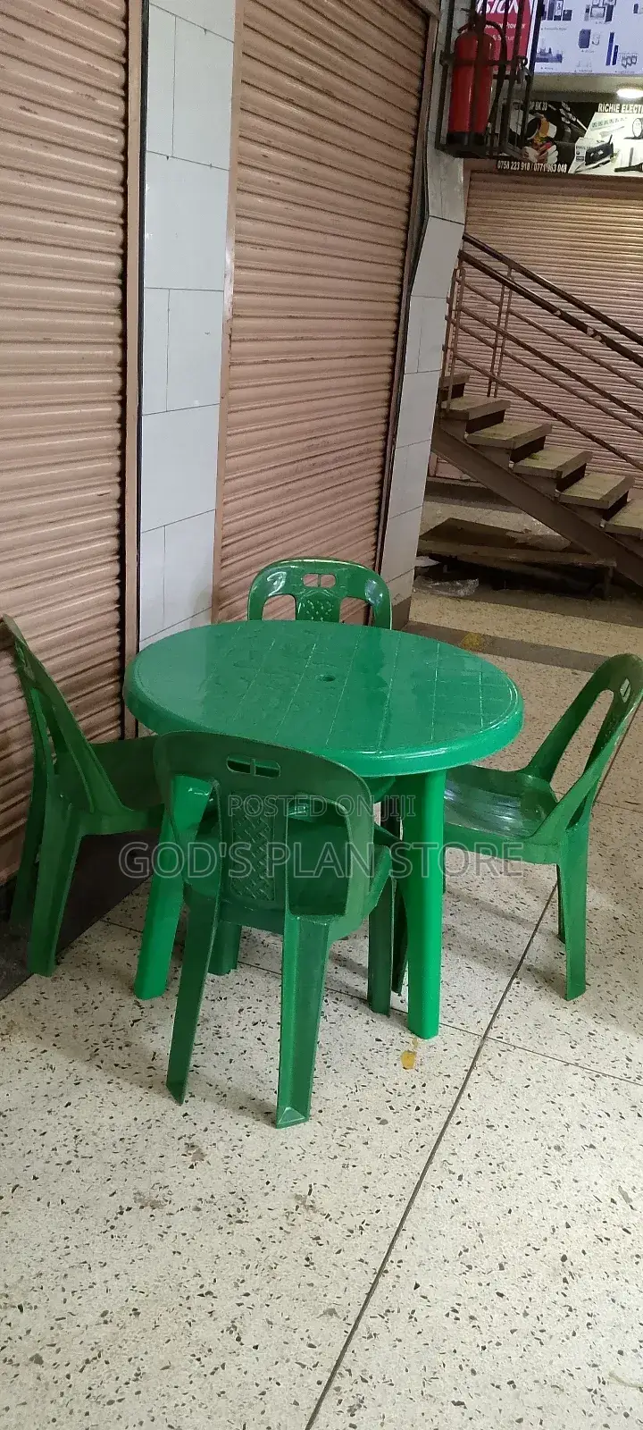 Green Plastic Table and Green Chairs Set