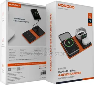 Porodo Folding 4-Device Wireless Charger, Mah Battery
