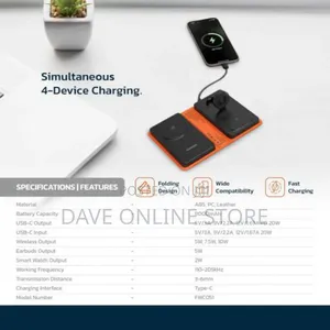 Porodo Folding 4-Device Wireless Charger, Mah Battery