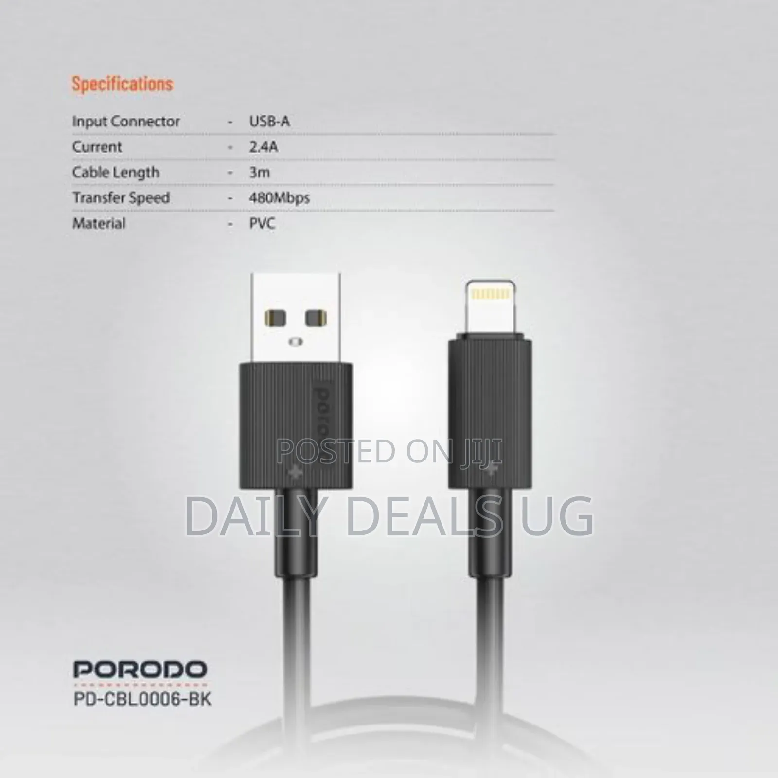 Porodo Usb-a to Lightning Durable Charging Cable