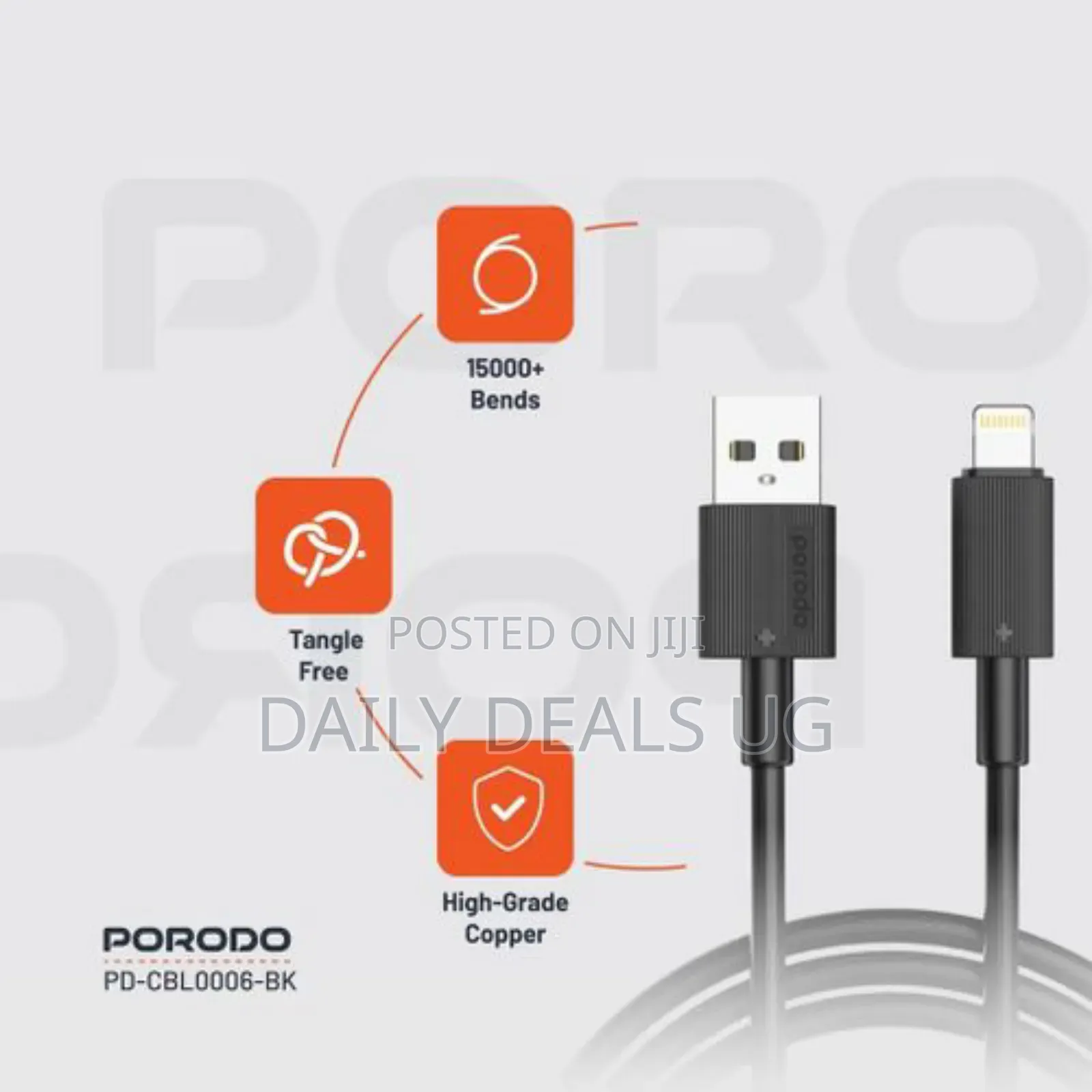 Porodo Usb-a to Lightning Durable Charging Cable