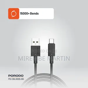 Porodo Usb a to C PVC Cable, 480mbps Speed 3m Cable - Black