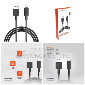 Porodo Usb a to Lightning PVC Cable 3m, Pd-Cbl0006-Bk