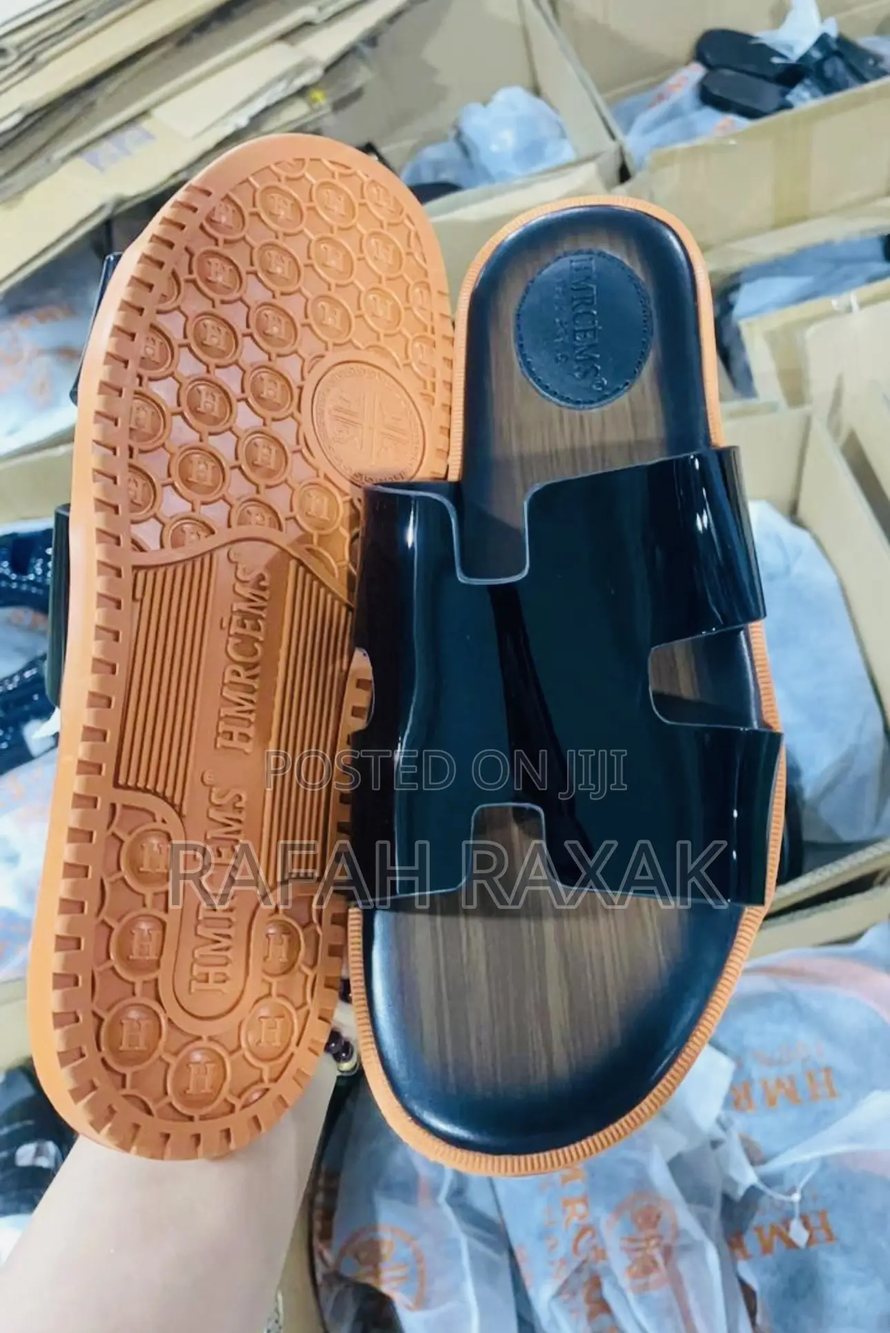 Original Black/Brown Hermes Push in Leather Sandals
