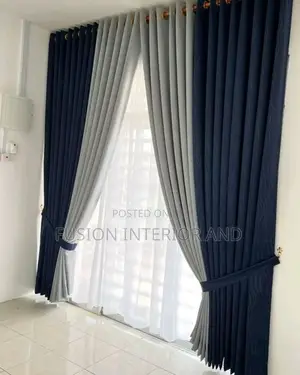 Blue Plain and Grey Plain Curtains