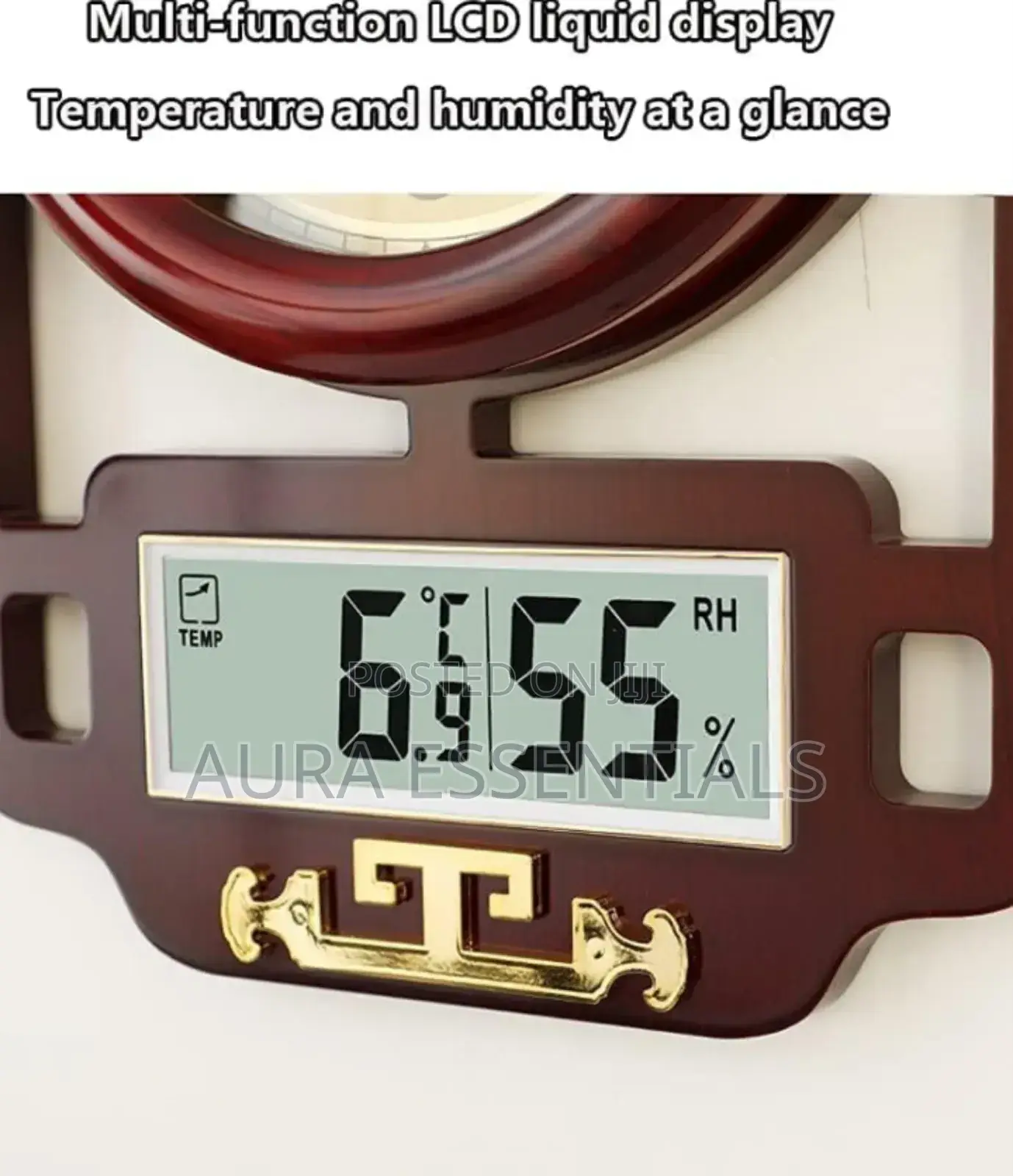 Fiber Made Wood Color Golden Wall Clock