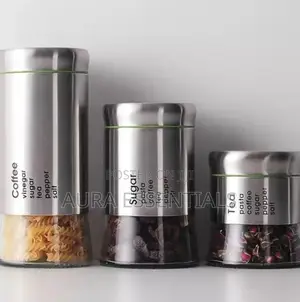 Spice Jars Set of 3, Metal Glass Salt Sugar Spice Jars