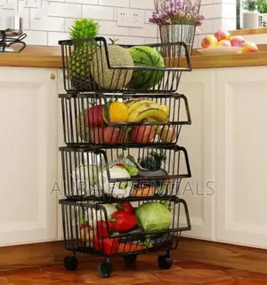 Metallic Pantry Storage Bin Rack Organizer Trolley