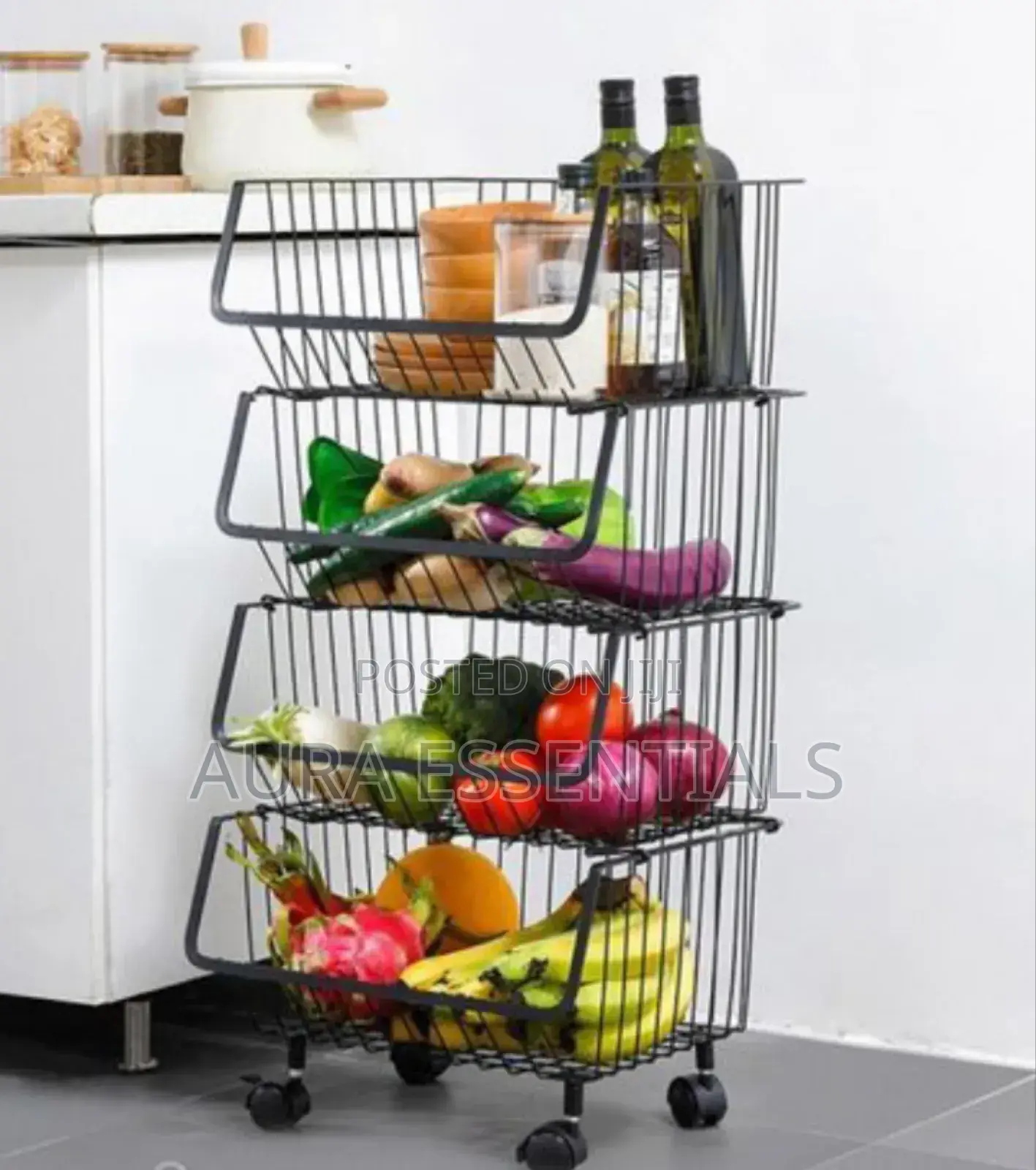 Metallic Pantry Storage Bin Rack Organizer Trolley