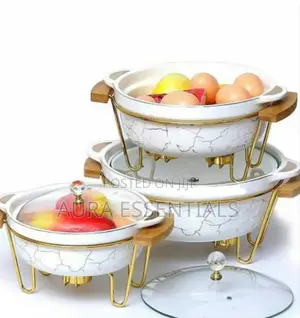 3pcs Ceramic Food Warmer Chafing Dish Casseroles