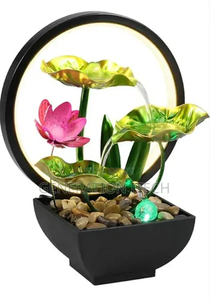 Tabletop Fountain With Rocks, Led Ring Lights, 3-Waterfall
