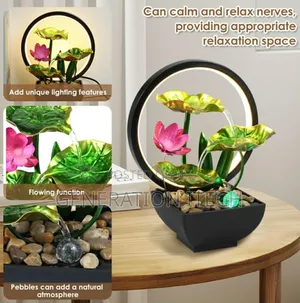 Tabletop Fountain With Rocks, Led Ring Lights, 3-Waterfall