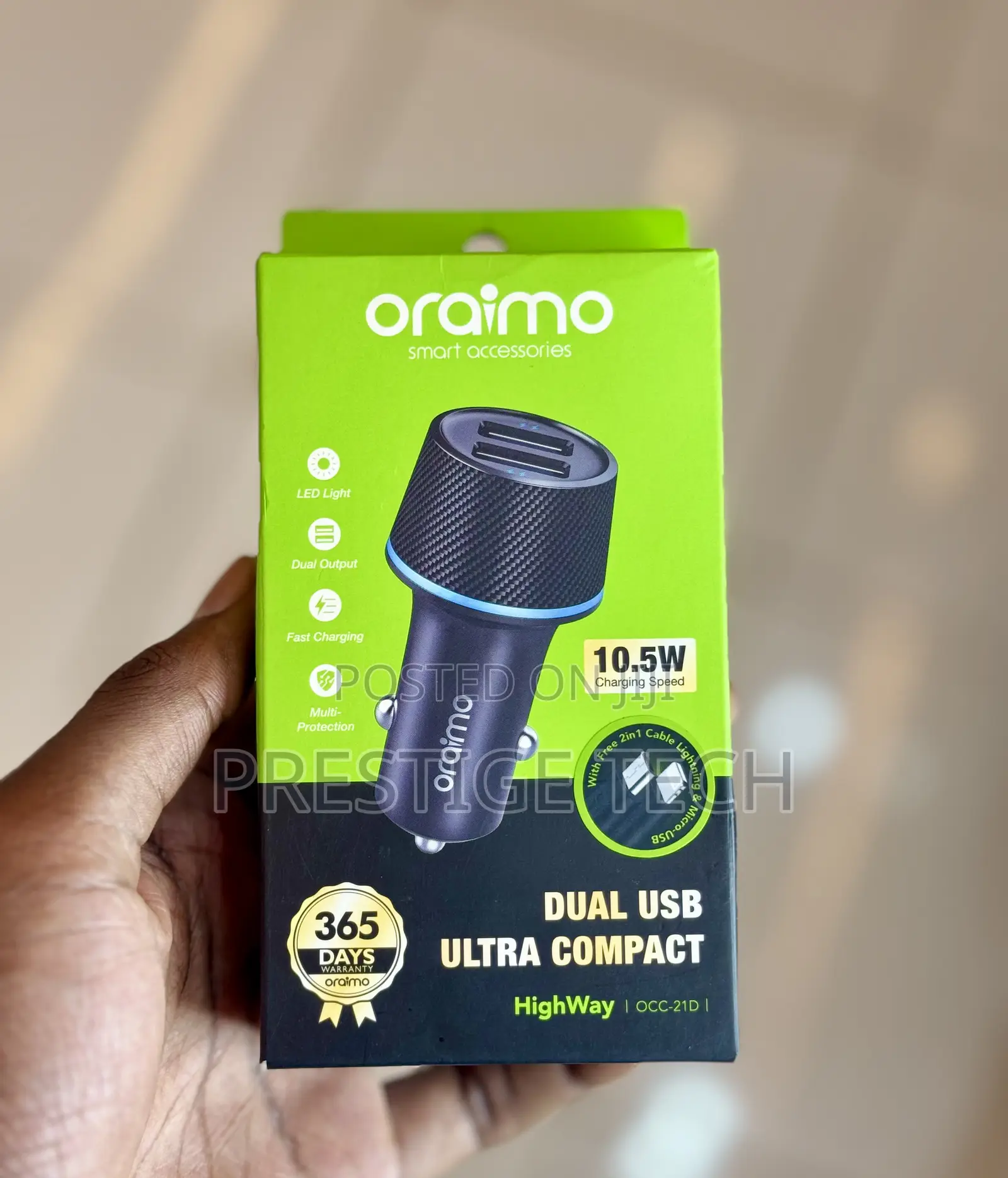 Oraimo Car Charger With Dual iPhone Cable