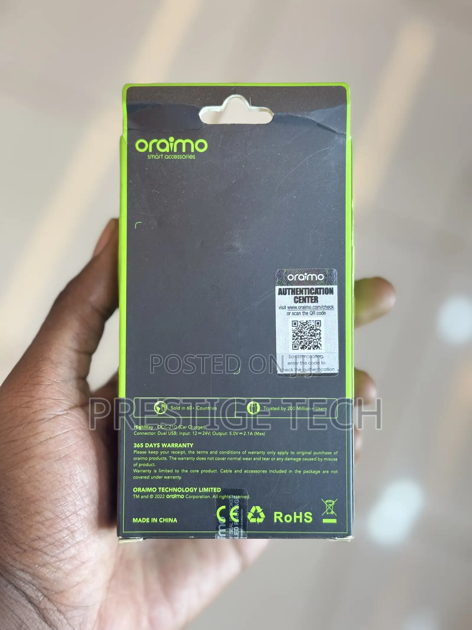 Oraimo Car Charger With Dual iPhone Cable