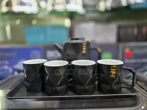 Ceramic Black Teapot Set With 4 Cups Tray
