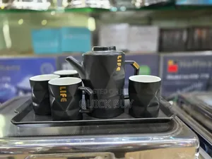 Ceramic Black Teapot Set With 4 Cups Tray