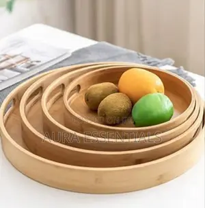 Bamboo 4pcs Round Wooden Natural Serving Trays