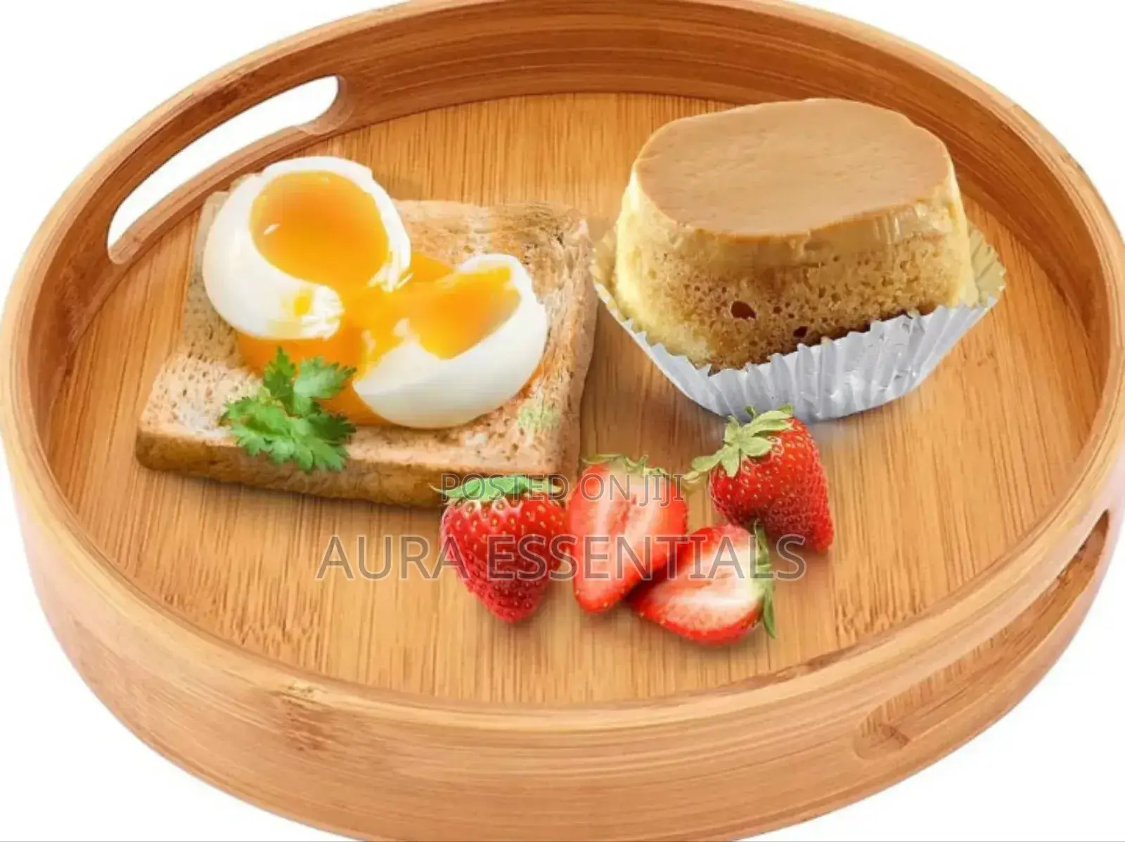Bamboo 4pcs Round Wooden Natural Serving Trays