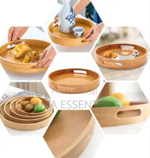 Bamboo 4pcs Round Wooden Natural Serving Trays