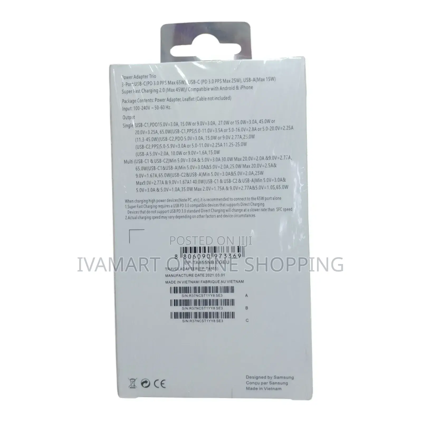 65w Power Adapter - 2 Type C and 1 Type a Port