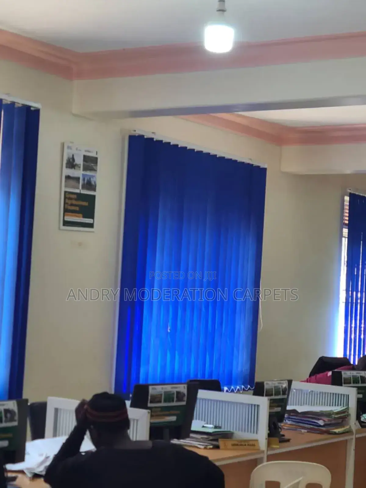 Blue Office Blind Curtains