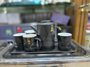 Ceramic Black Teapot Set With 4 Cups Tray