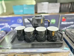 Ceramic Black Teapot Set With 4 Cups Tray