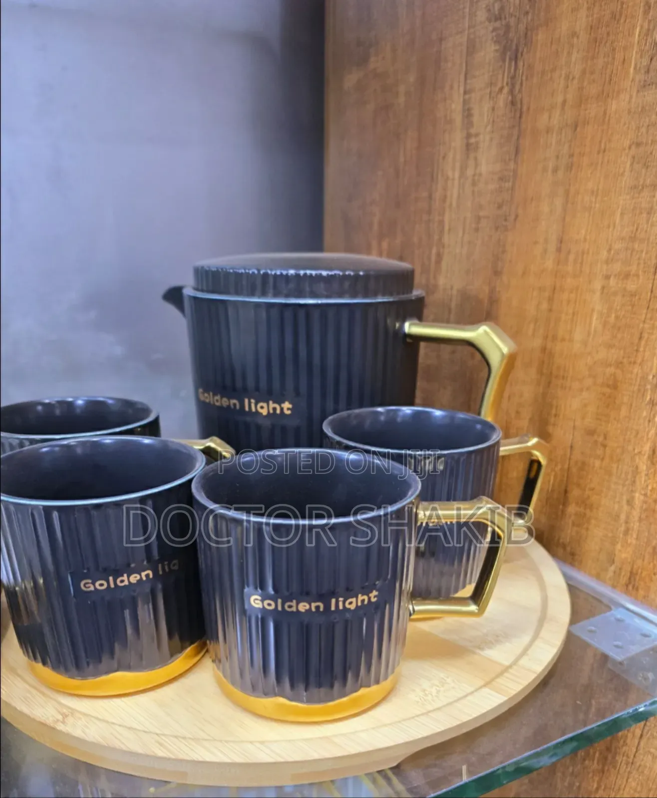 New Golden- Light Black Ceramic Tea Sets 6pcs