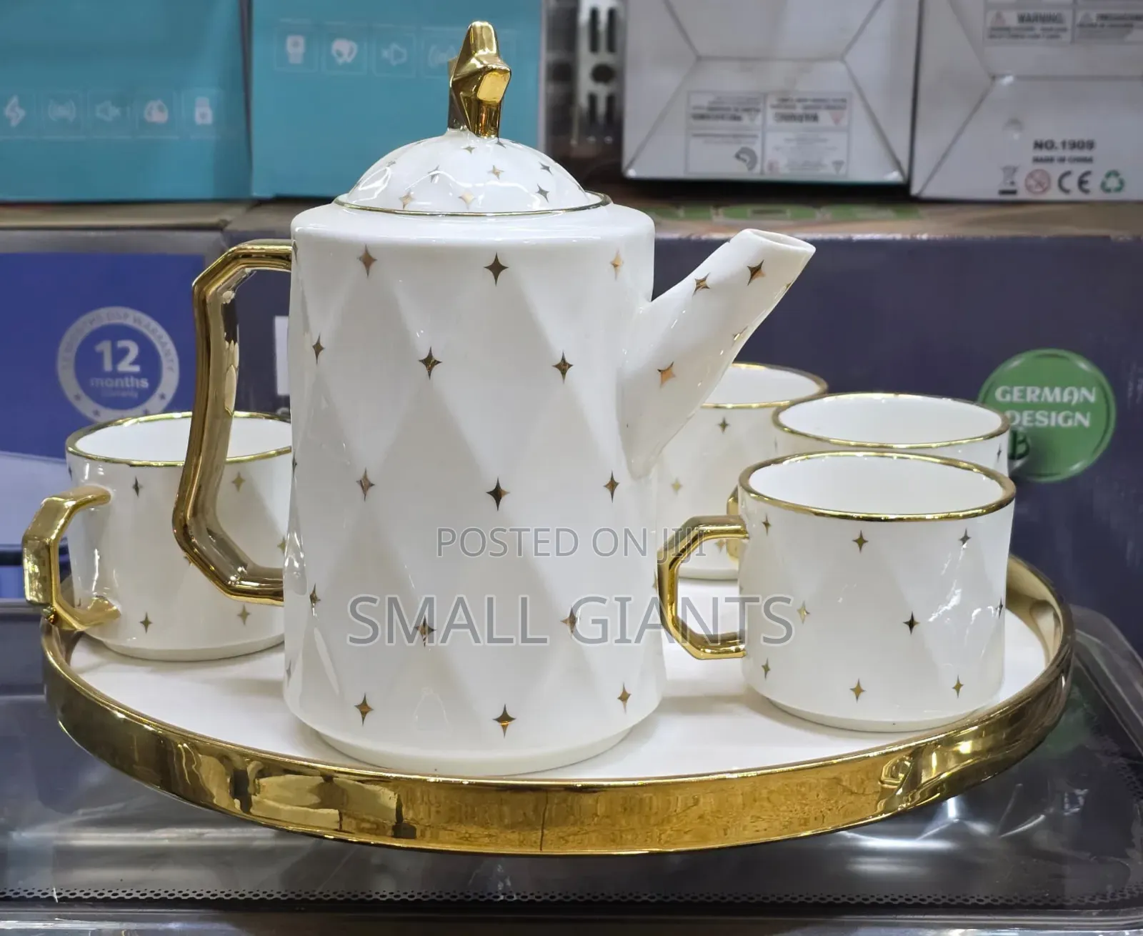 8pcs White Gold Star Coffee Tea Set