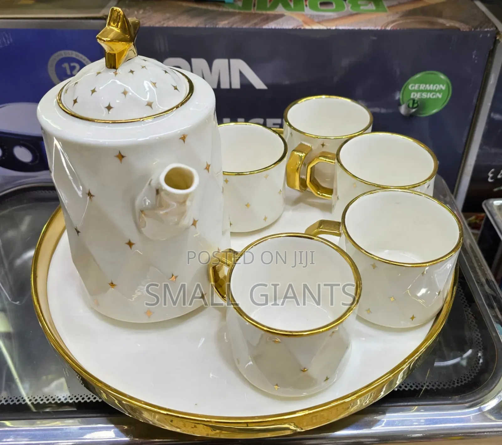 8pcs White Gold Star Coffee Tea Set