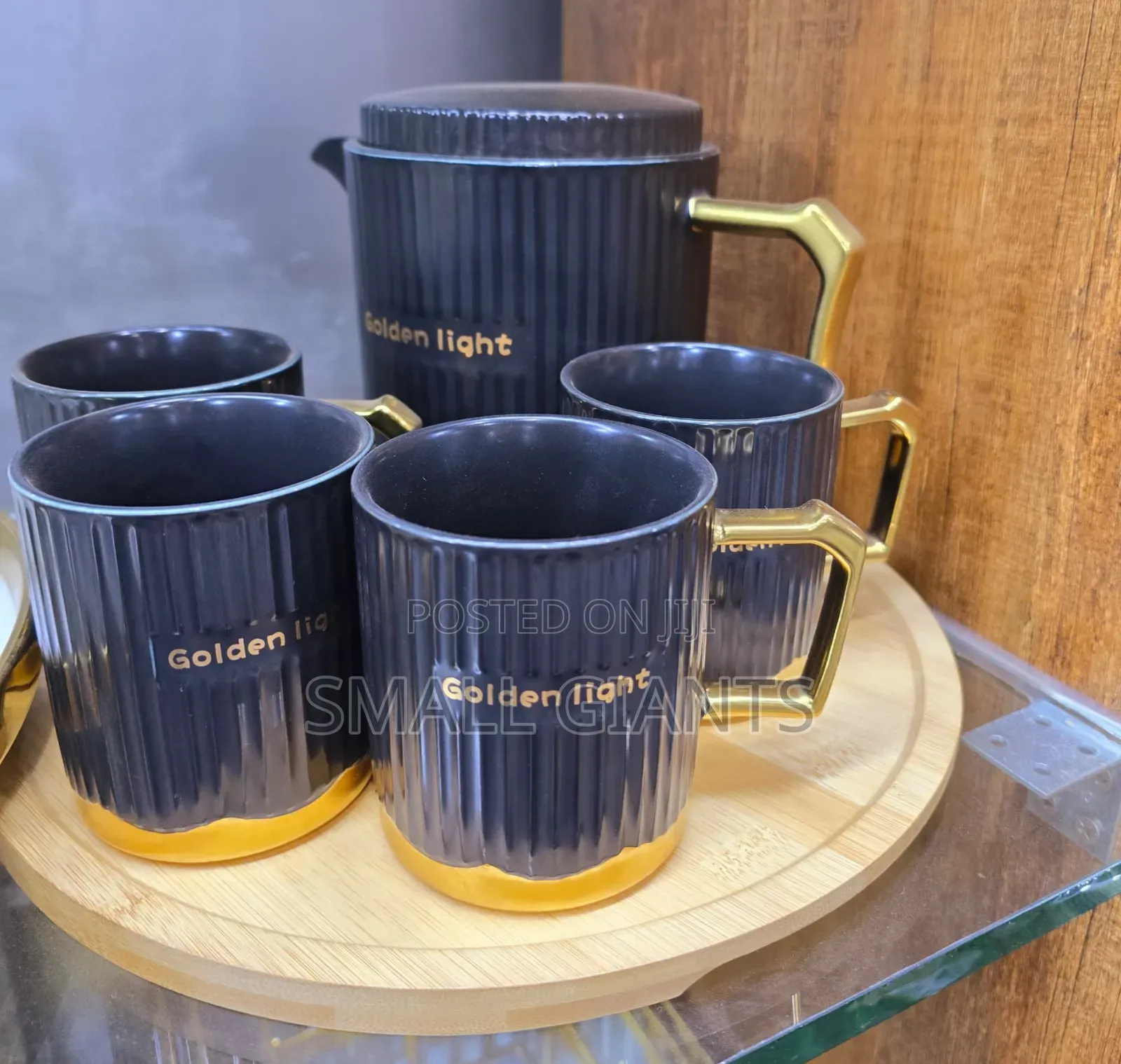 6pcs Golden-Light Black Ceramic Tea Set