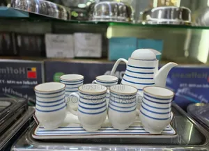 New Blue Stripe Coffee Tea Set 8pcs