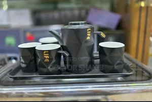 Ceramic Black Teapot Set With 4 Cups and Tray