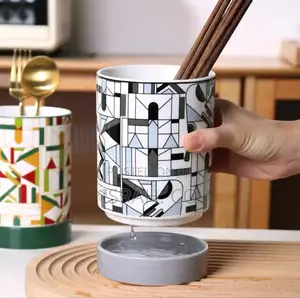 Ceramic Utensil Holder With a Geometric Pattern