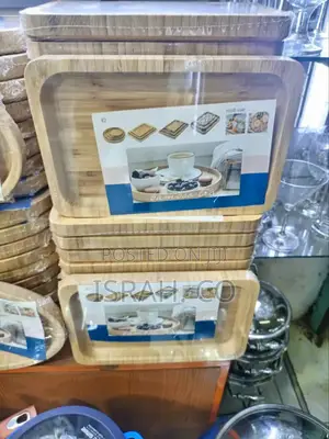 Stack of Rectangular Bamboo Serving Trays