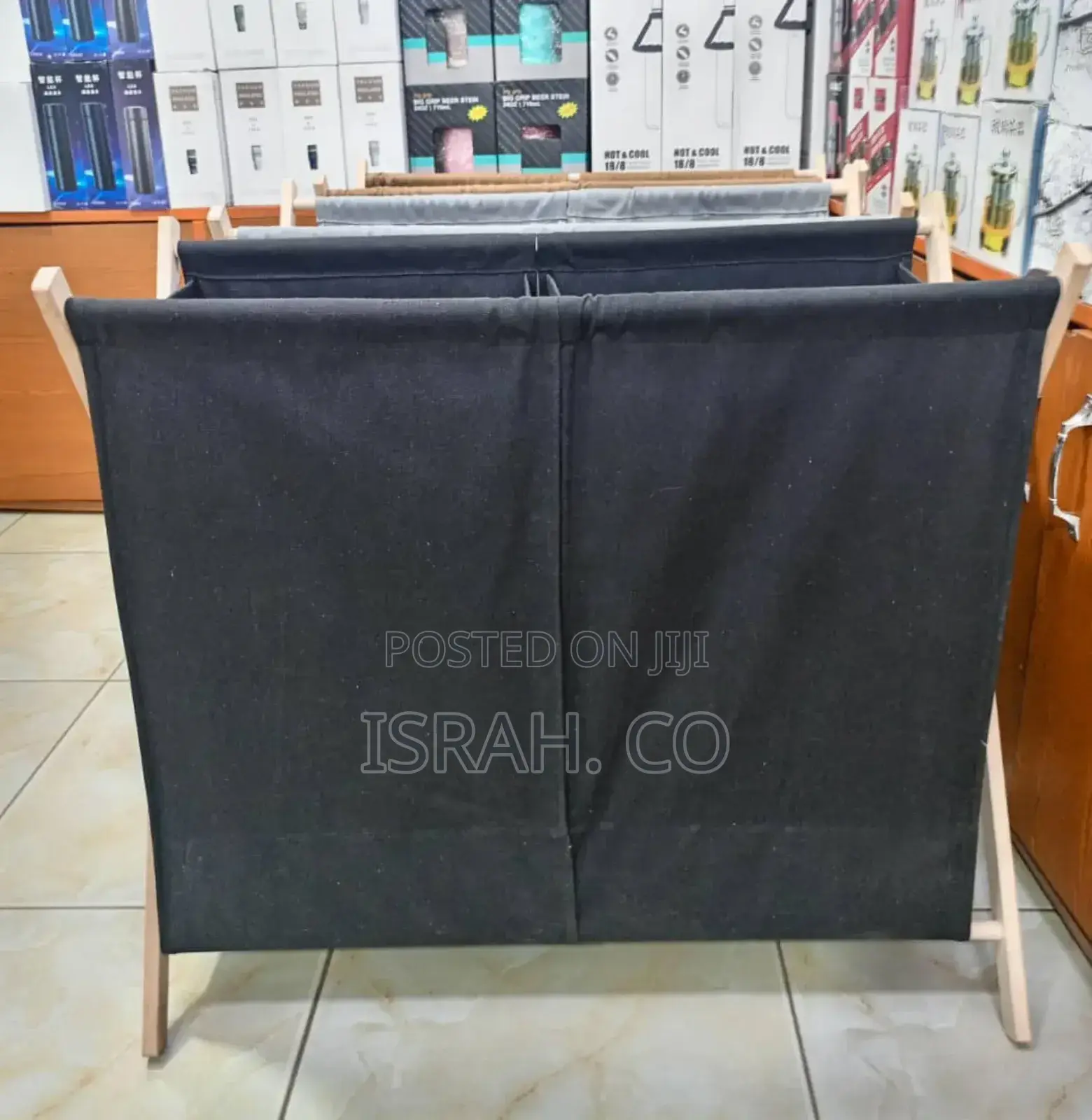 Foldable Laundry Hamper With a Black Fabric Bag