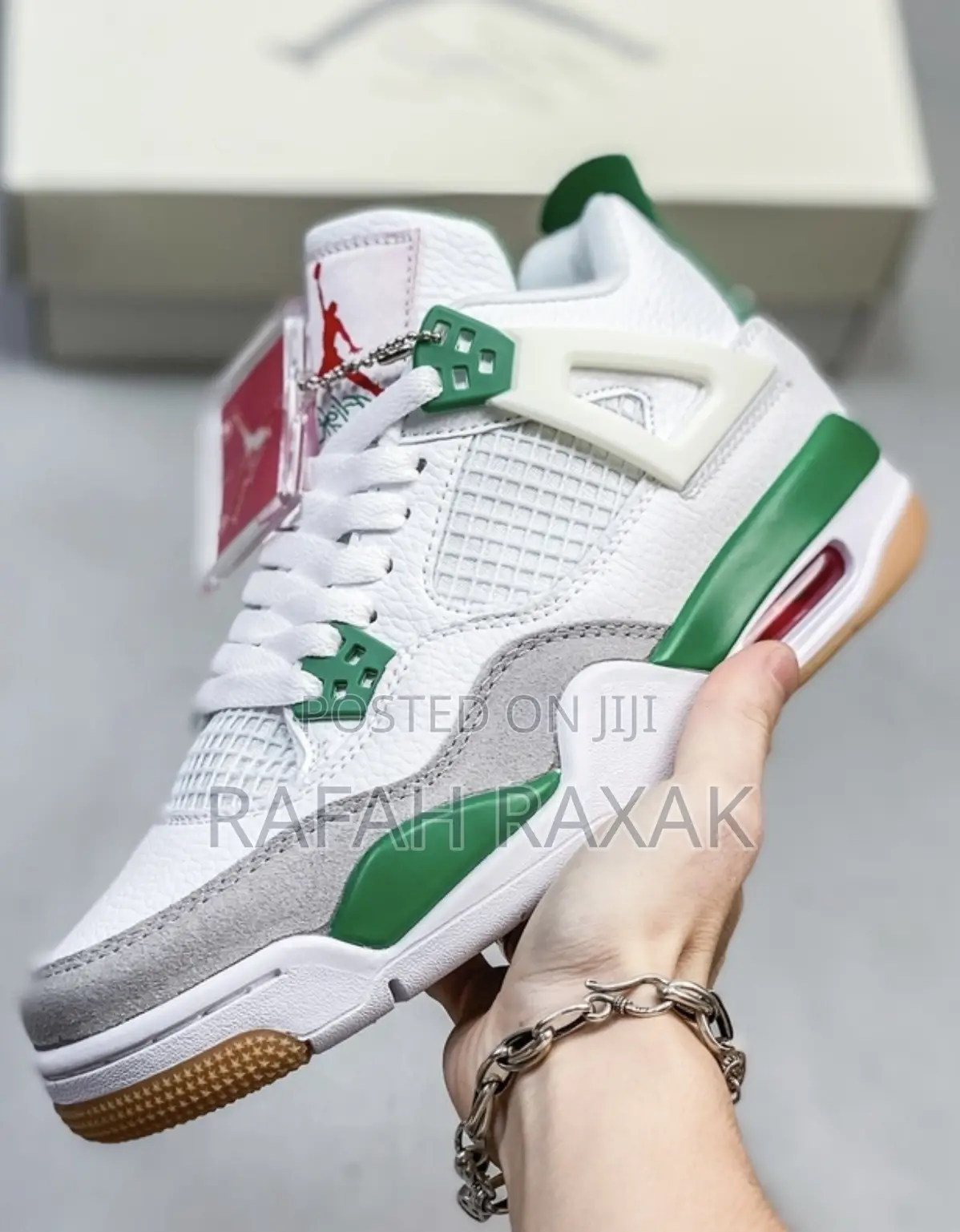 Original White/Green Unisex Nike Air Jordan 4 Retro Sneakers