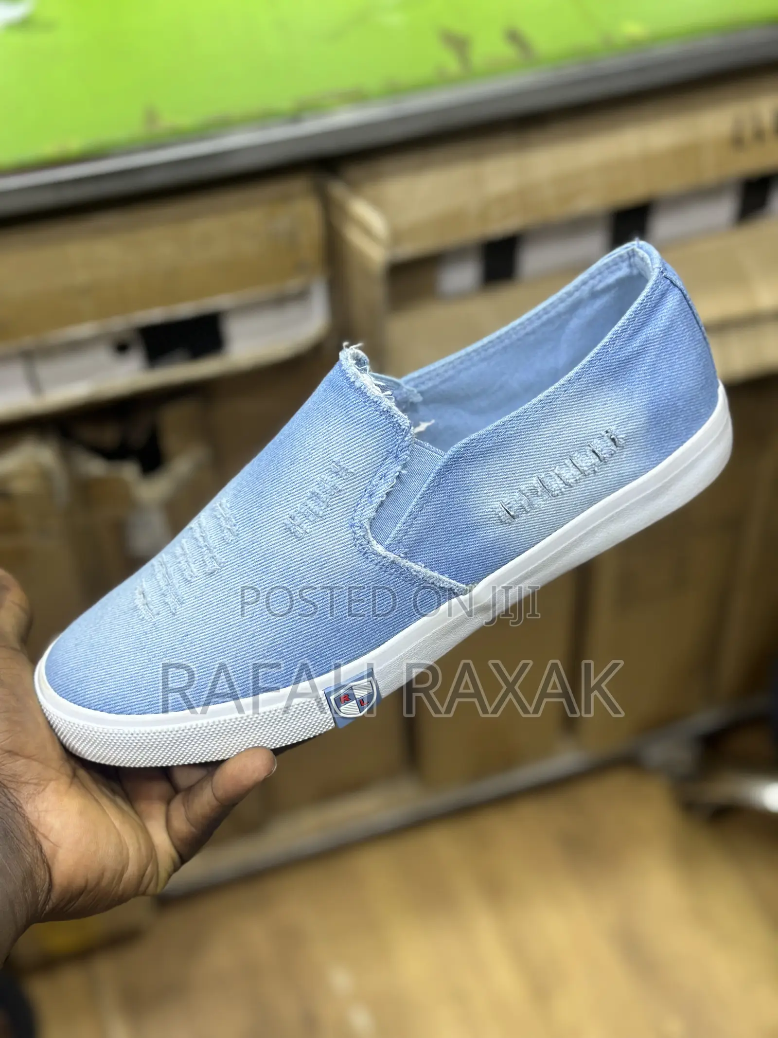Original Sky Blue Denim Leopard Easy Low Shoes