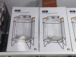 8-Liter Glassbeverage Dispenser With a Tap and a Metal Stand