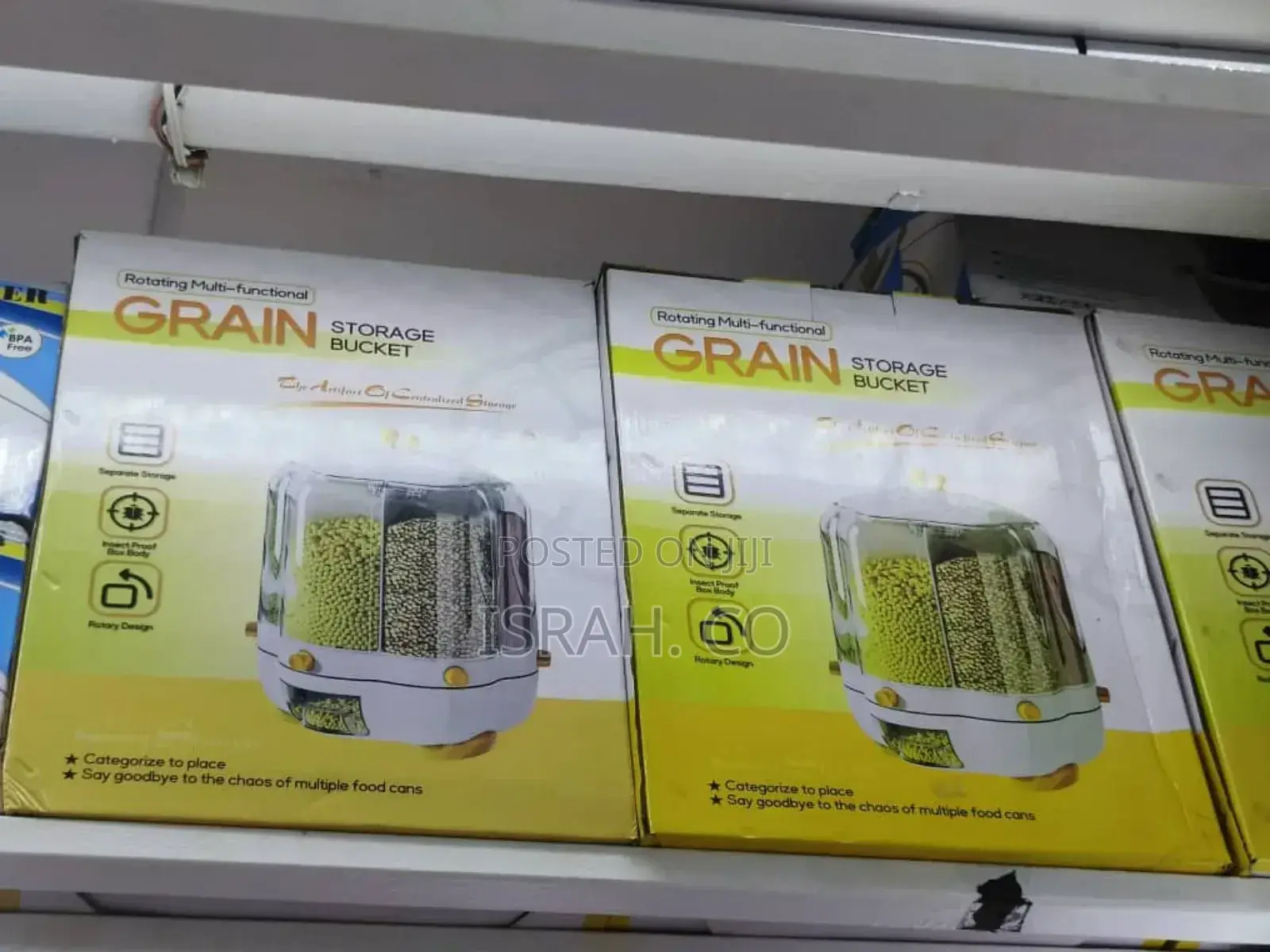 Rotating Multi-Functional Grain Storage Bucket