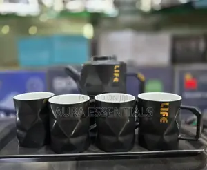 Ceramic Black Teapot Set With 4 Cups Tray