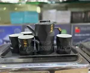 Ceramic Black Teapot Set With 4 Cups Tray