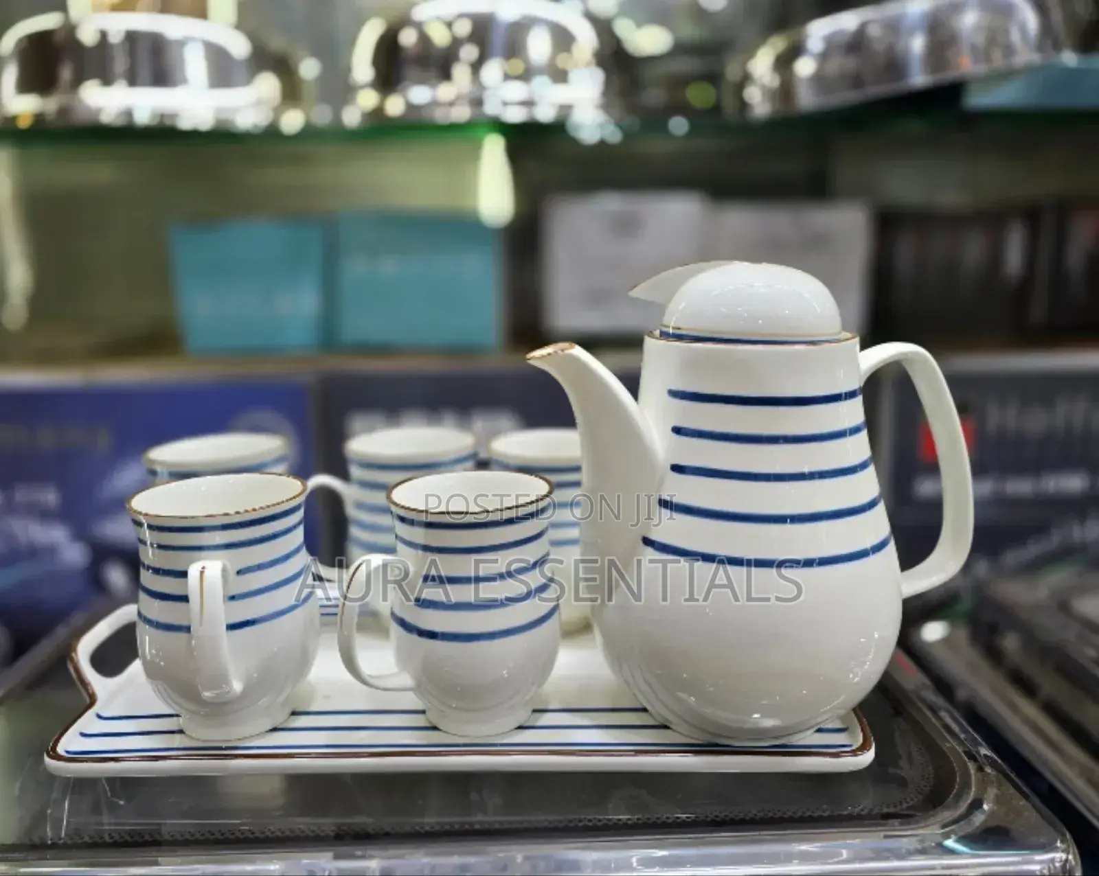 8pcs Blue Stripe Coffee Tea Set