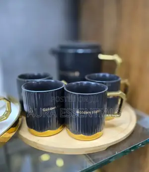 6pcs Golden-Light Black Ceramic Tea Set