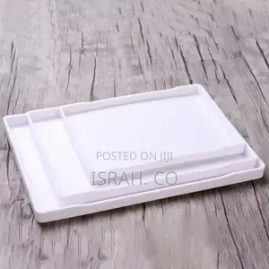 Set of Three White Rectangular Melamine Tray