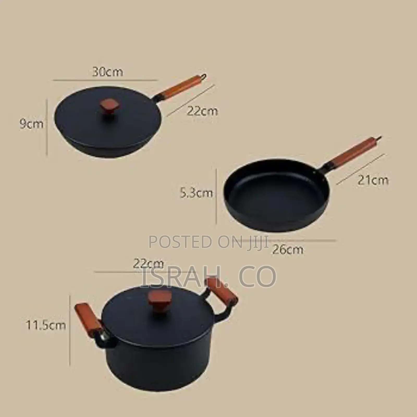 3-Piece Cookware Set, Including a Wok, a Frying Pan,