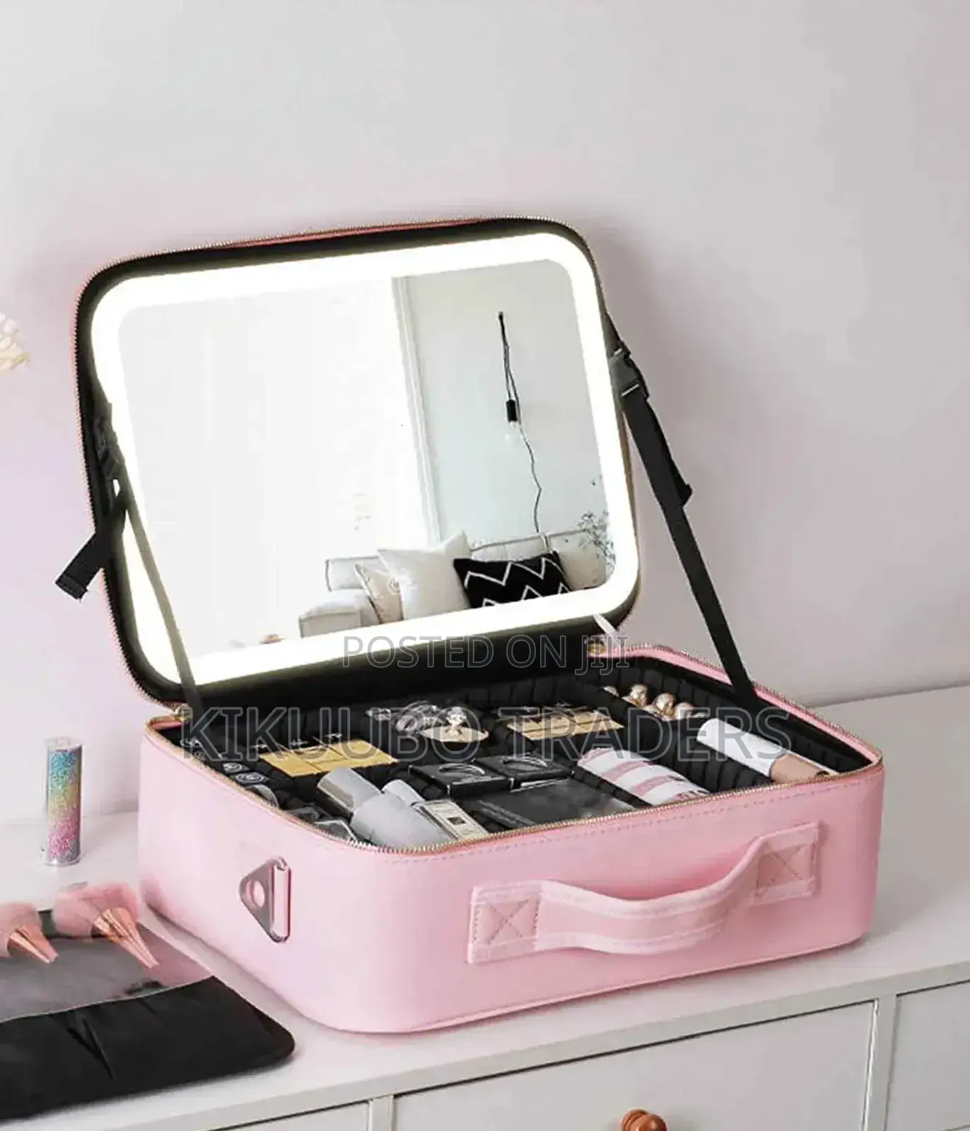 Travel Makeup Organizer With Led Vanity Mirror