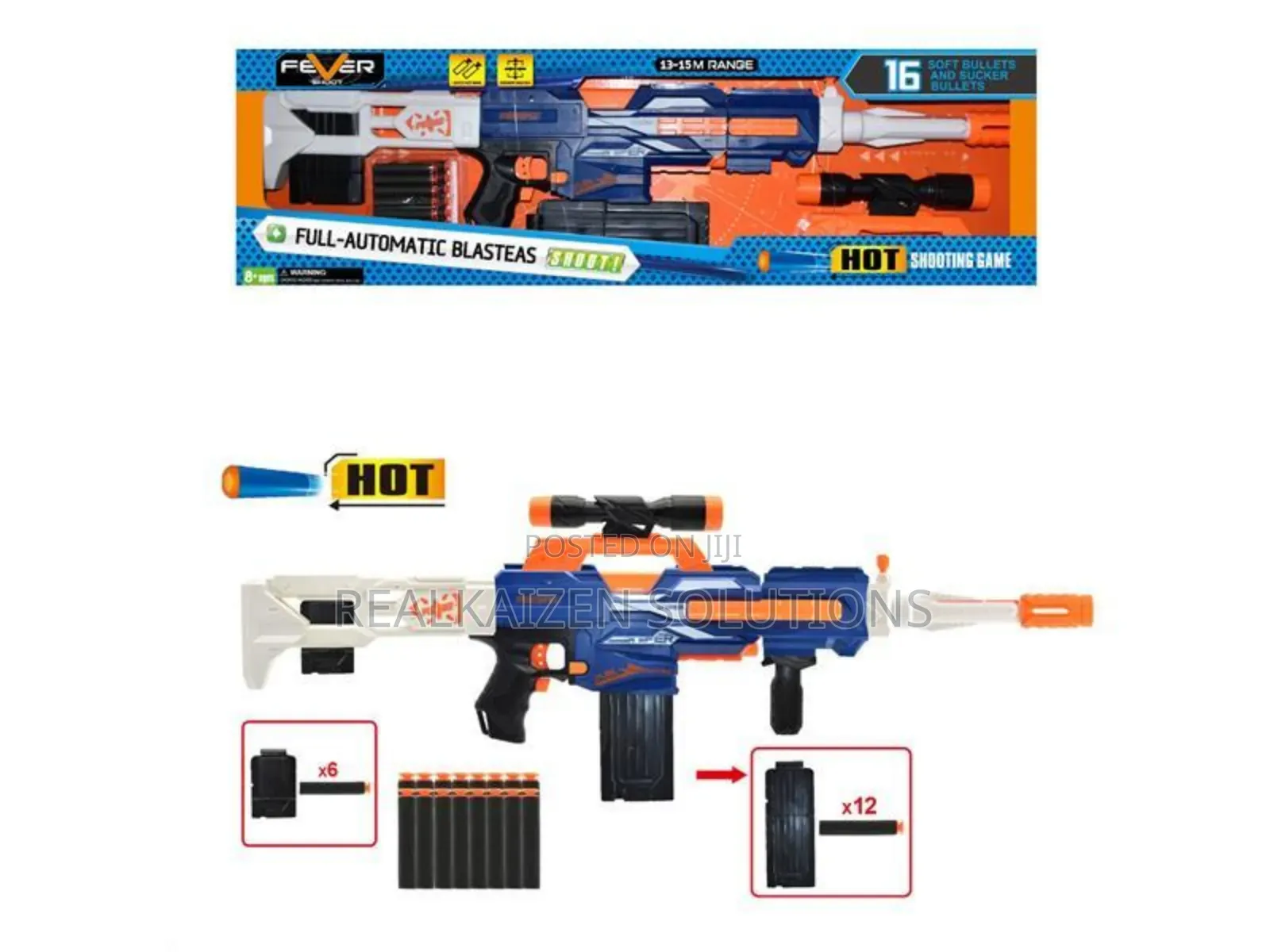 Fever Full-Automatic Soft Bullet Blaster Toy Gun| 15m Range